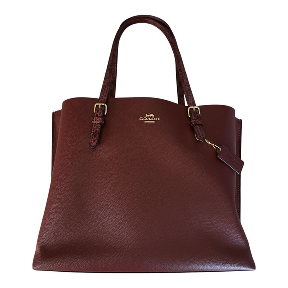 Coach Handbags - Coach Large Mollie Burgundy Leather & Snakeskin Embossed Straps Tote EUC
